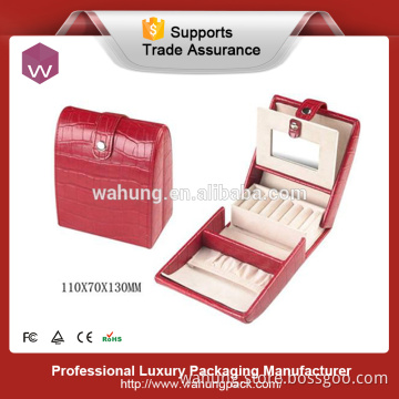 Red leather mirror jewelry storage box jewellery box with drawer (WH-0573)